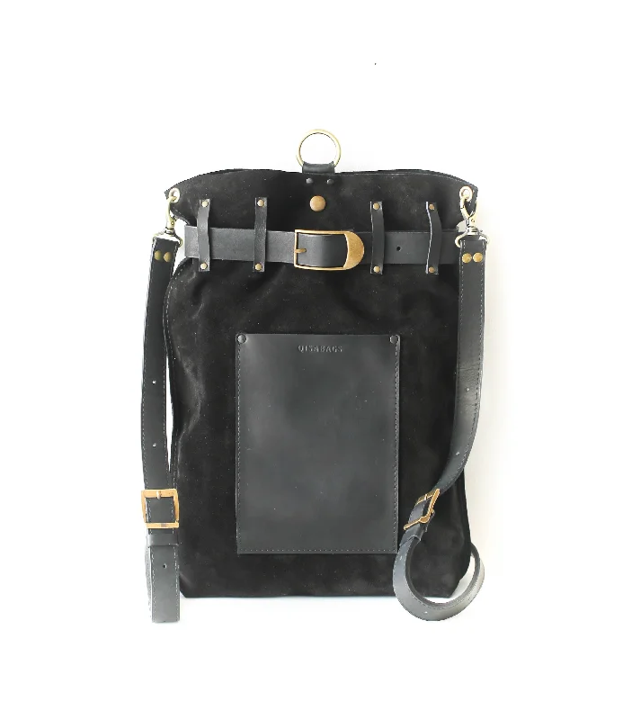 Black Suede Backpack w/Front Pocket