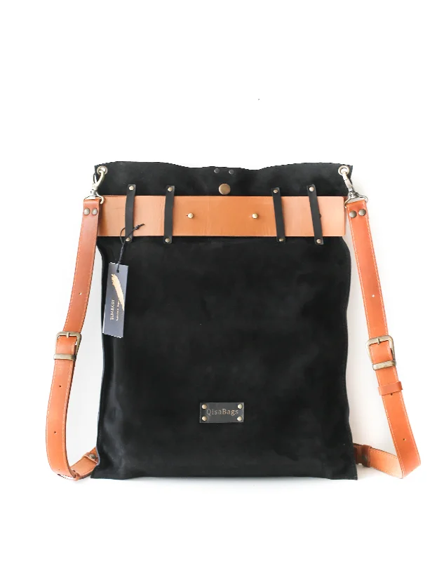 Black w/Brown Leather Backpack