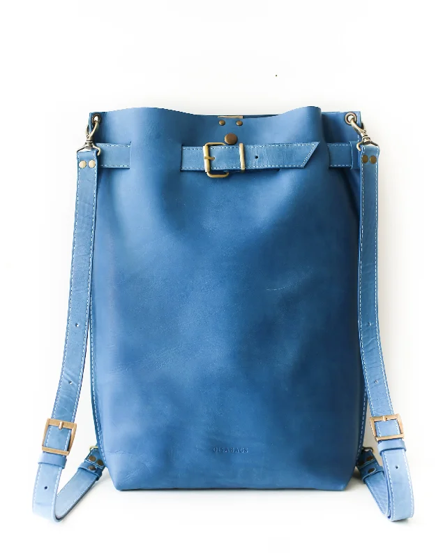 Blue Large Leather Backpack