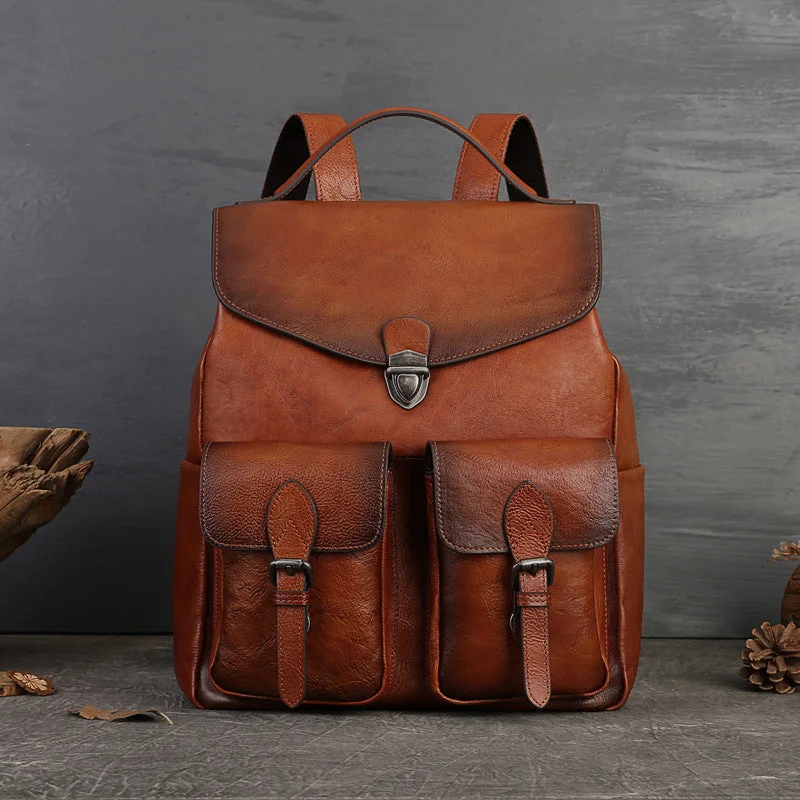 Classy Women's Genuine Leather Backpack Purse Ladies Brown Leather Rucksack