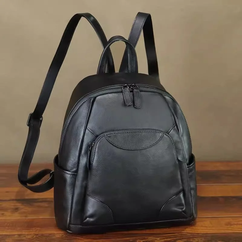 Cool Womens Black Backpack Purse Ladies Small Leather Rucksack