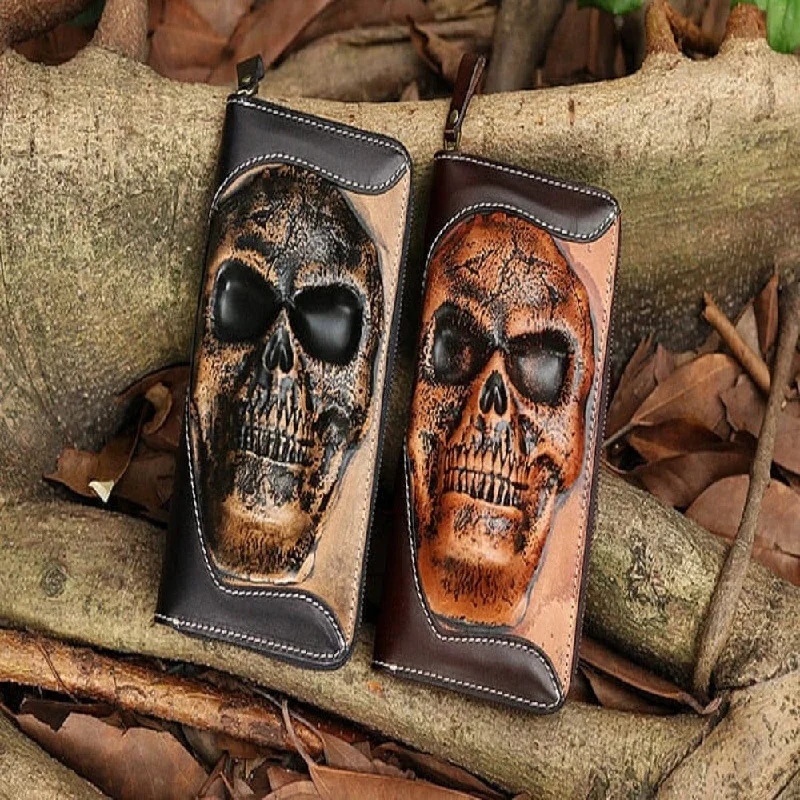 Cowhide Skull Zipper Multi-Functional Wallet