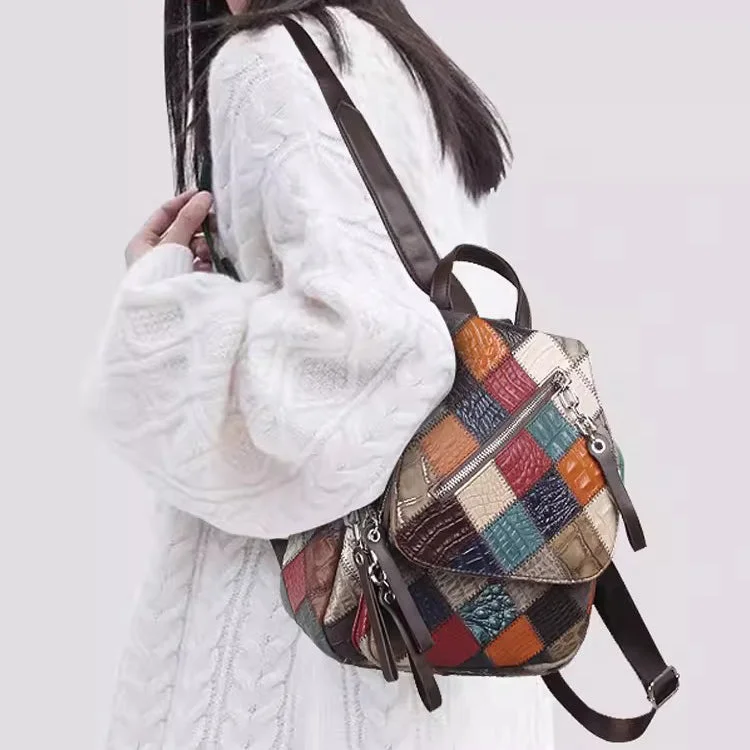 Cute Ladies Leather Boho Backpack Bag Small Leather Rucksack For Women