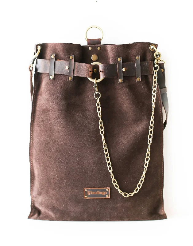 Dark Brown Suede Backpack- "Ring Belt" Edition