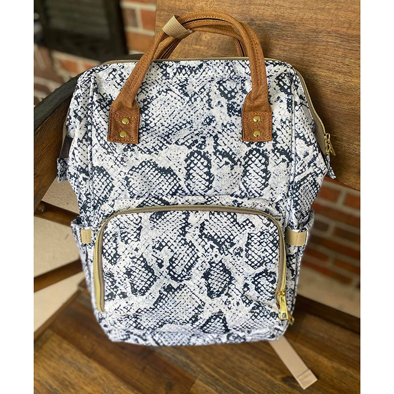 Drop Shipping Grey Snake Diaper Bag with Changing Mat Multi-Function Large Capacity Waterproof Nappy Bag for Mom and Dad