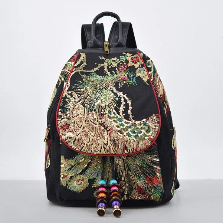 Ethnic Style Womens Small Cloth Backpack Canvas Rucksack