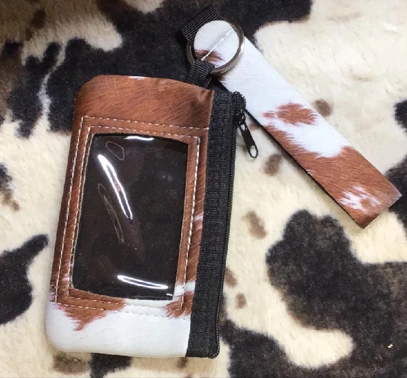 Faux Cowhide Print ID Wristlet