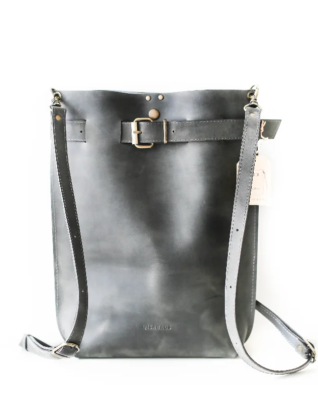 Gray Large Leather Backpack Purse