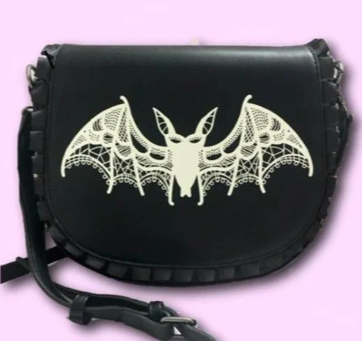 Lacy Bat Crossbody Purse in Black