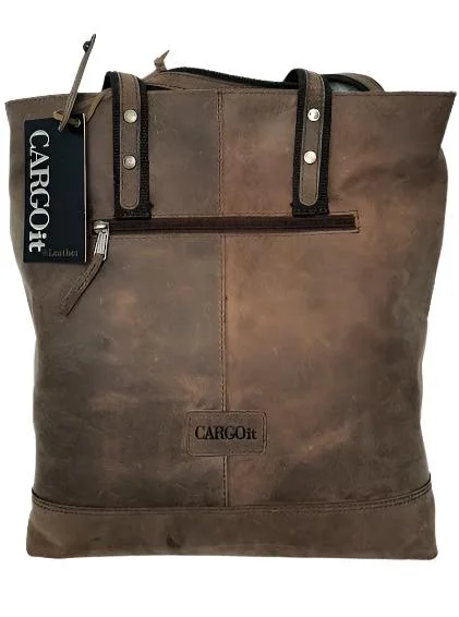 Leather Tote Bag with Pockets-11x14"