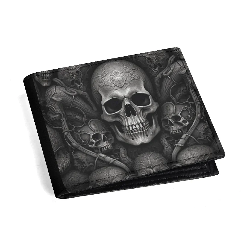 Mens Black Skull Folded Wallet