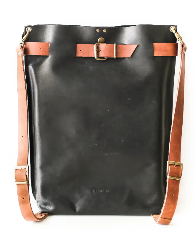 Men's Black w/Brown Leather Backpack