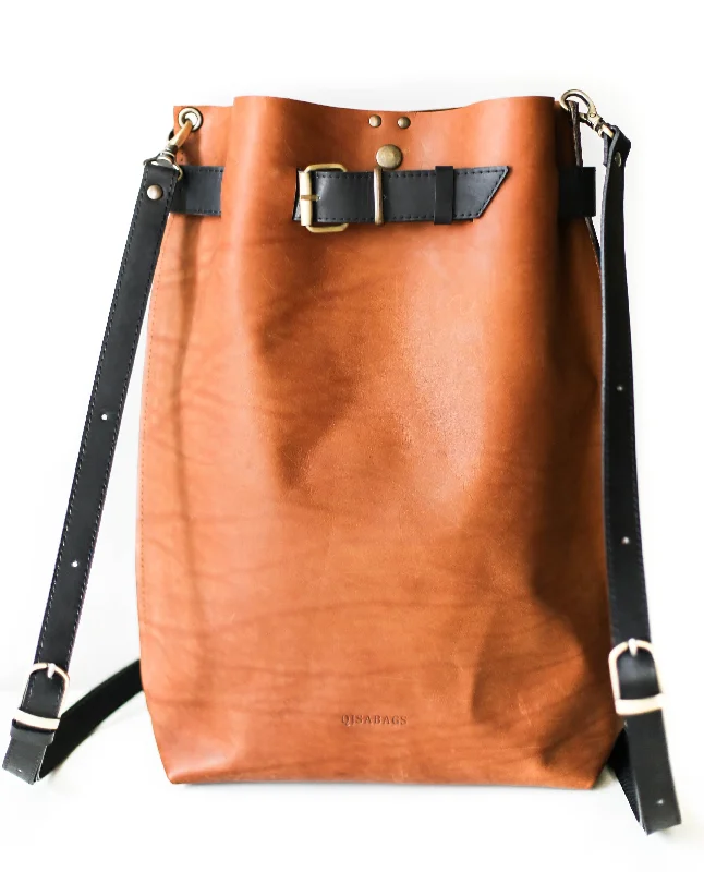 Men's Brown w/Black Leather Backpack