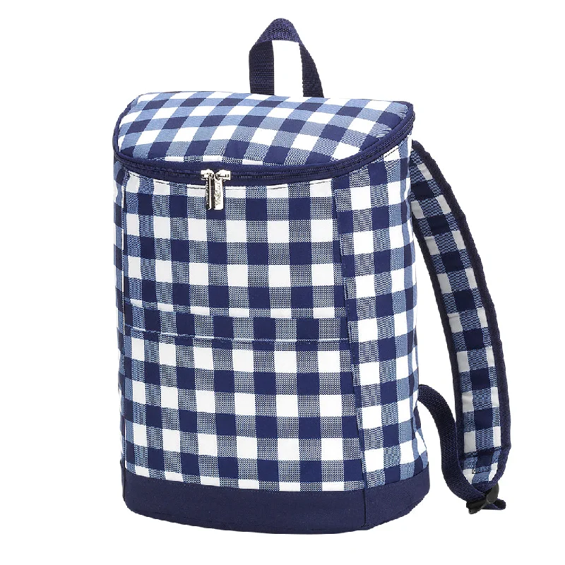 Navy Check Backpack Cooler