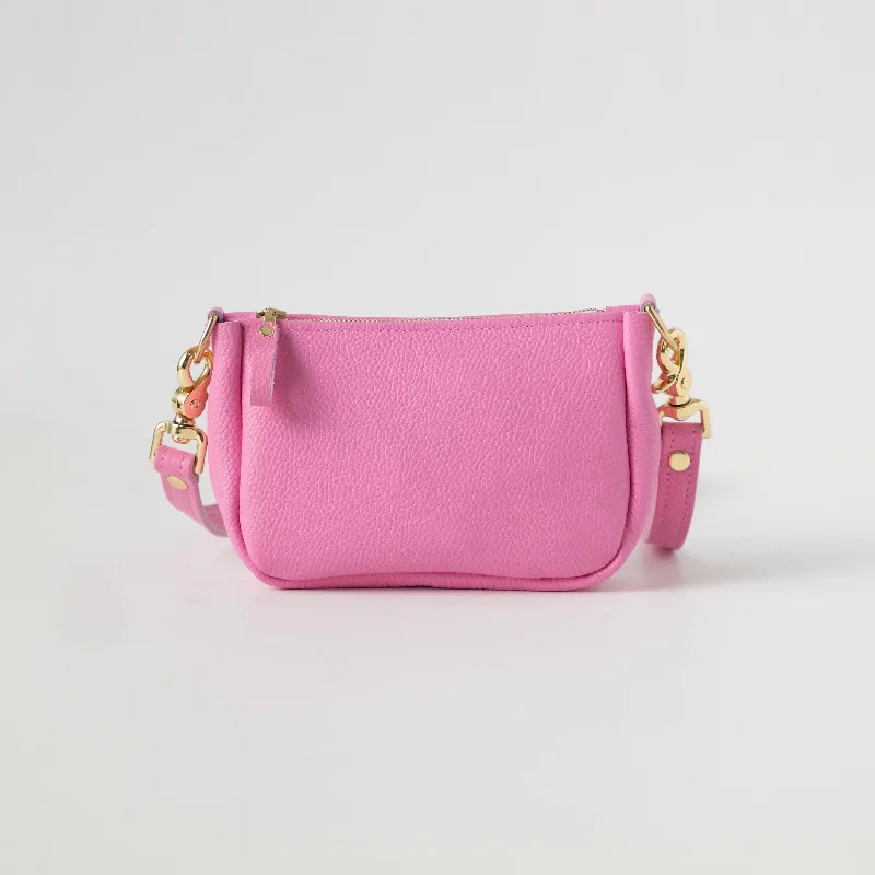 Pink Italian Pebbled Crossbody Bag