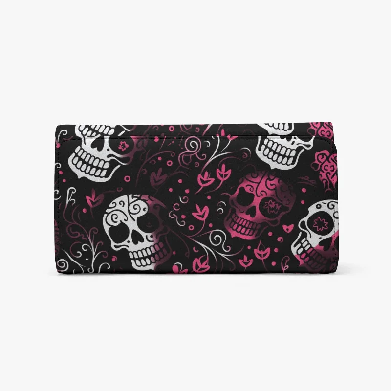 Pink Skulls With Pink Flowers Foldable Wallet