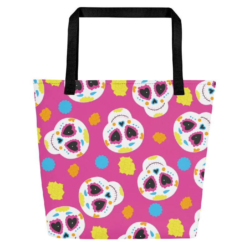 Pink Sugar Skull Large Tote Bag