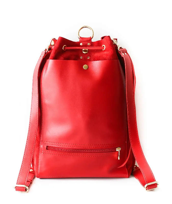 Red Leather Backpack Purse