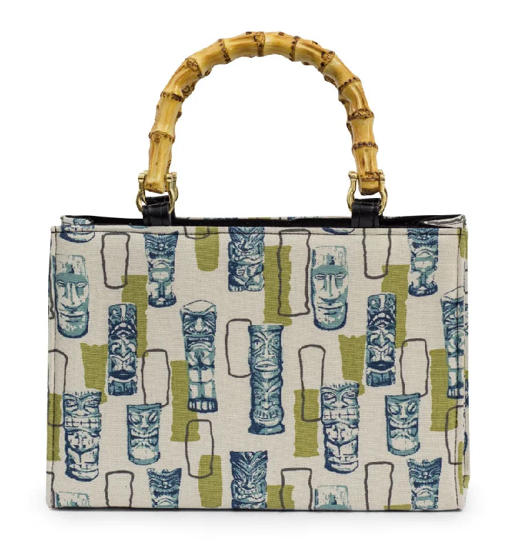 Green Retro Tiki Bamboo Handle Handbag