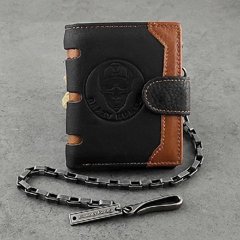 Skull Biker Leather Wallet with chain For Men