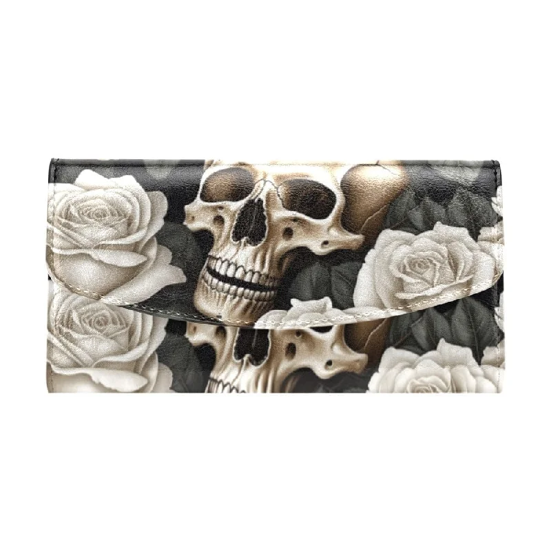 Skulls And Roses Flap Over Long Wallet