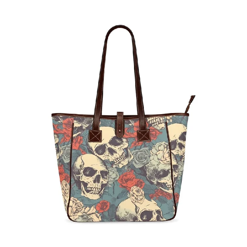 Skulls Blue Red Roses Classic Tote Bag