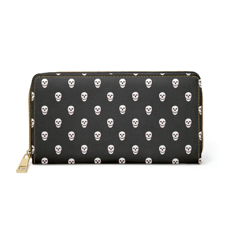 Skulls With Heart Eyes Zipper Wallet