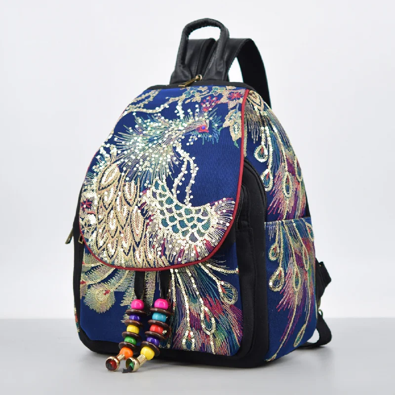 Small Womens Embroidery Canvas Rucksack Backpack For Women