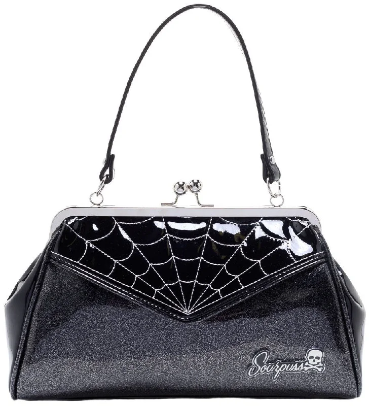 Spider Web Backseat Baby Purse in Black & Silver by Sourpuss