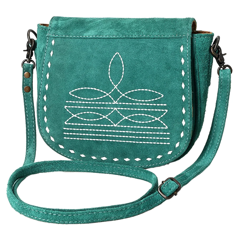 American Darling Turquoise Roughout Boot Stich Leather Crossbody