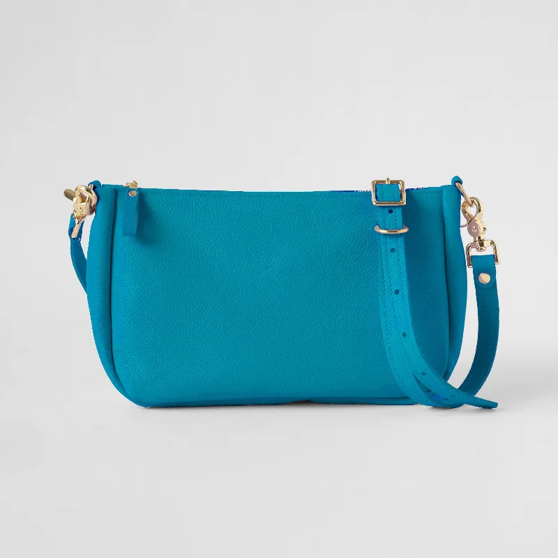 Turquoise Italian Pebbled Crossbody Bag