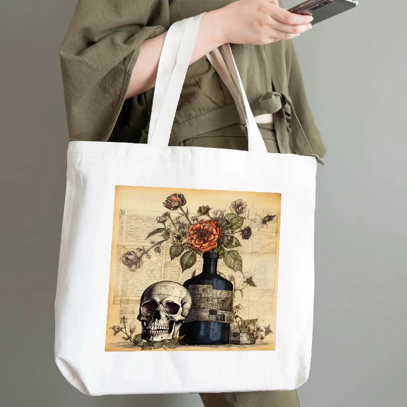 Vintage Skull Floral 100% Cotton Tote Bag