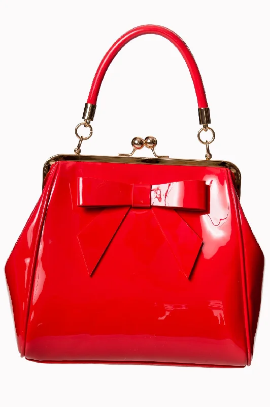 Vintage Style Patent Bow Kisslock Handbag in Red