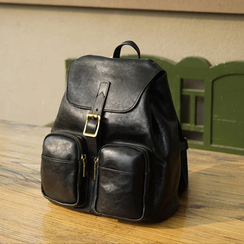 Vintage Womens Black Backpack Purse Ladies Small Leather Rucksack