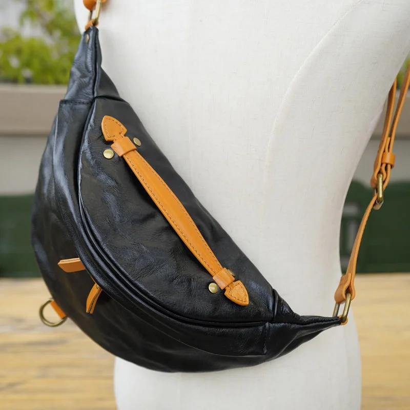 Vintage Women's Leather Crossbody Sling Bag Chest Bag For Women