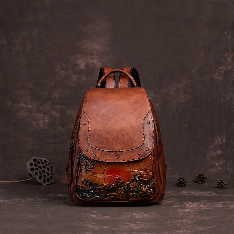 Vintage Womens Leather Rucksack Bag Women's Brown Leather Backpacks