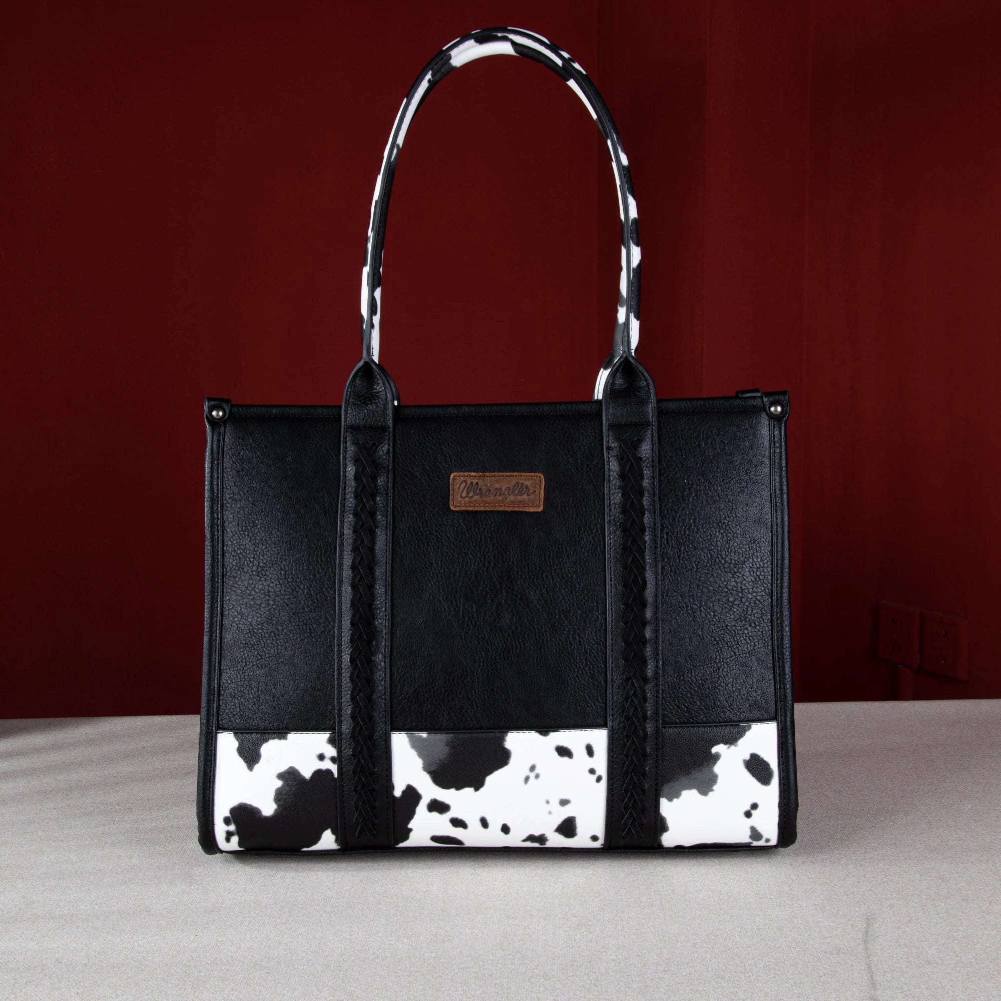 Wrangler Cow Print Concealed Carry Wide Tote -Black