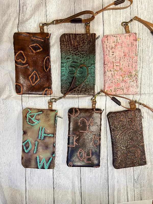 Large Leather Wristlet in Assorted Patterns