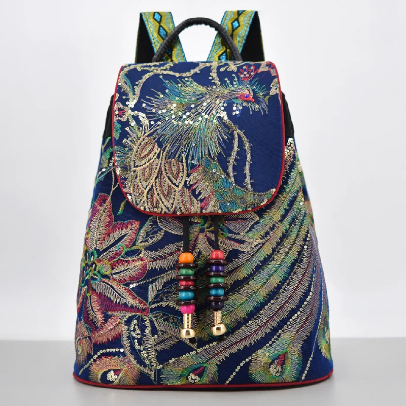 Womens Boho Canvas Backpack Purse Rucksack Bag