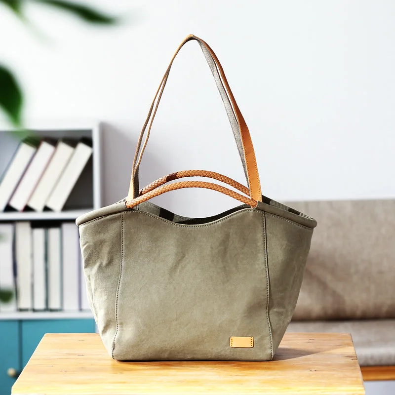 Womens Canvas Tote Bag With Leather Handles Canvas Shoulder Bag