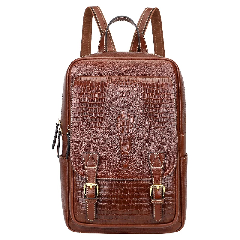 Womens Men Crocodile Leather Backpack