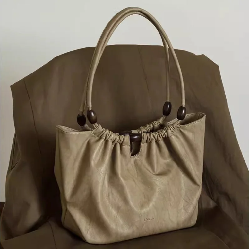 Womens Khaki Vegan Leather Tote Bag Hobo Handbag For Women On Sale