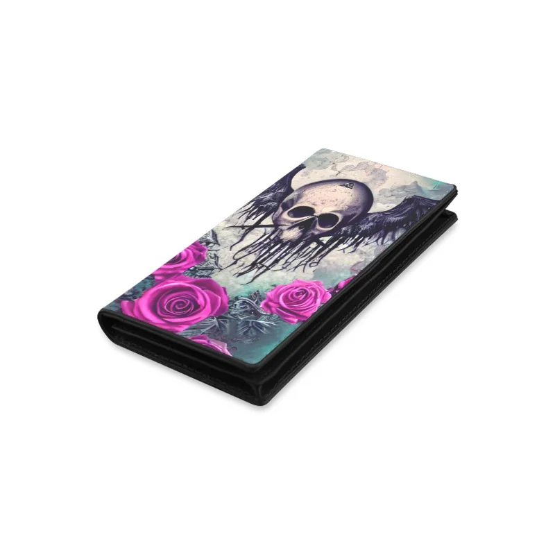 Women's Skull Wings & Roses Leather Wallet