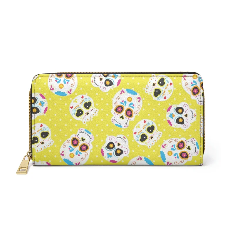 Yellow Sugar Skull Zipper Wallet